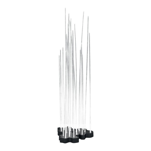 "Clear acrylic rods with a sleek black base, arranged in a modern, abstract formation."