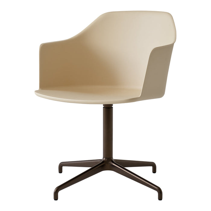 Beige modern chair with a smooth finish and a sleek dark brown metal base, perfect for contemporary interiors.