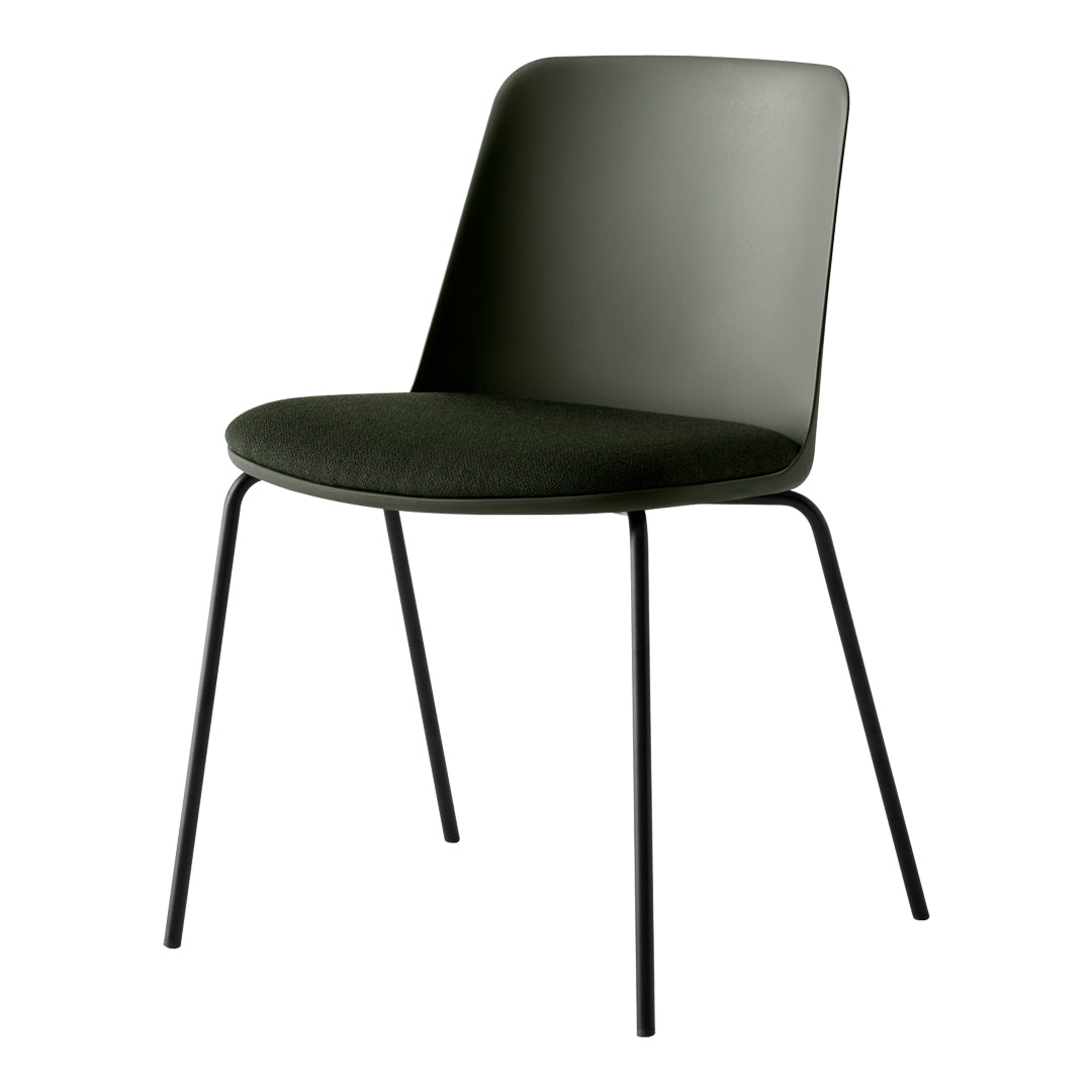 Modern black chair with a sleek matte finish and minimalist design, featuring a solid color and no patterns.