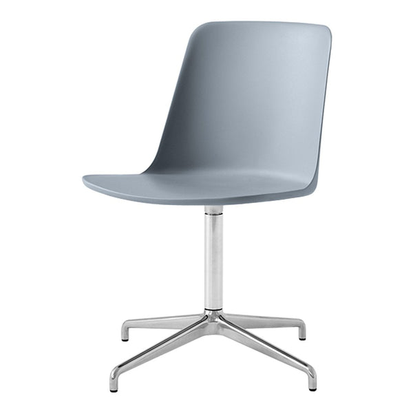 Light gray minimalist chair with a smooth finish and a sleek chrome base, perfect for modern interiors.