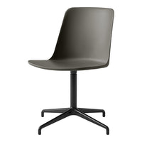 Modern swivel chair in matte olive green with a sleek black base and minimalist design. Perfect for contemporary spaces.