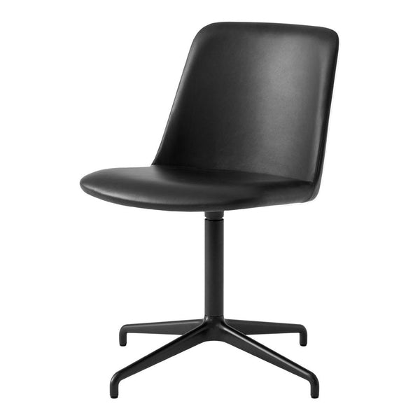 Sleek black modern chair with a smooth, minimalist design and a matte black four-legged base. Perfect for contemporary spaces.