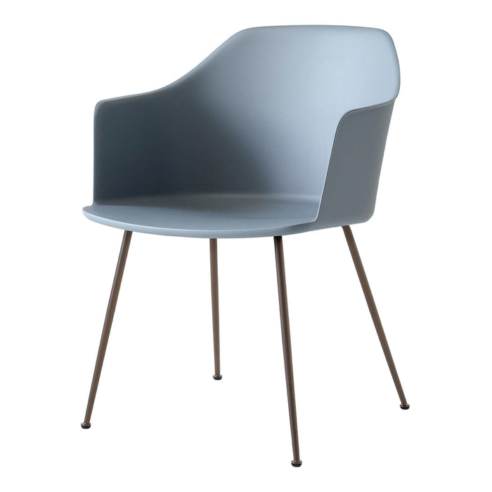 Light blue modern chair with smooth curves and slender brown legs, perfect for contemporary decor.