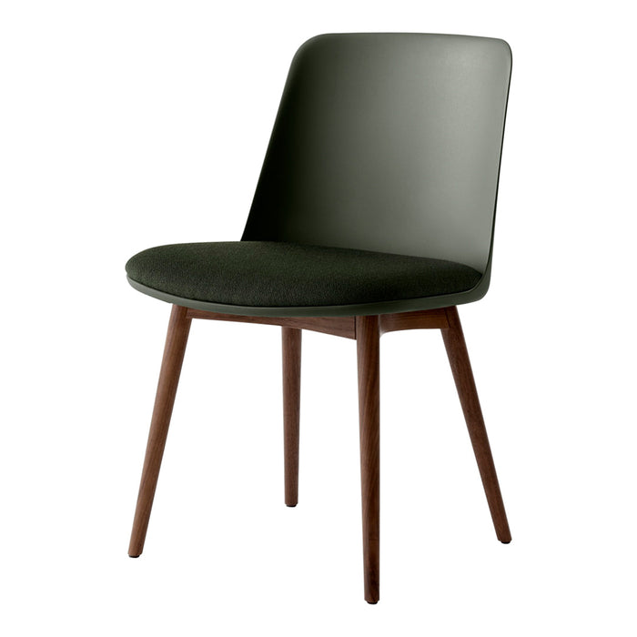Black chair with a smooth finish and contrasting wooden legs, ideal for modern decor. 