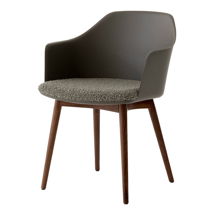 Stylish gray chair with a plush, textured seat and sleek wooden legs, perfect for contemporary decor.
