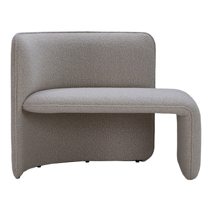 Grey textured contemporary chair with smooth, rounded edges and a minimalist design. Perfect for modern interiors.
