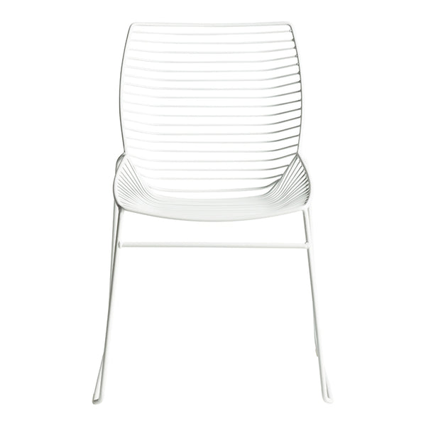 Modern white chair with sleek, wave-like striped pattern for a minimalist aesthetic. Perfect for contemporary spaces.