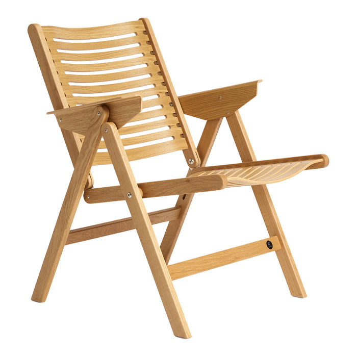 Natural wood chair with a slatted design, showcasing warm beige tones and a minimalist aesthetic. Perfect outdoor seating.