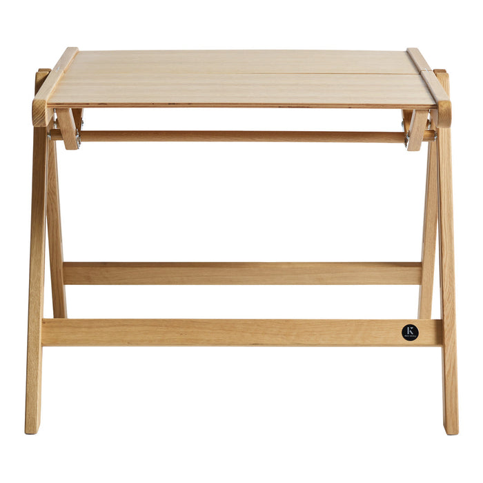 Light wood folding table with slatted top design, featuring a natural finish and minimalist style.