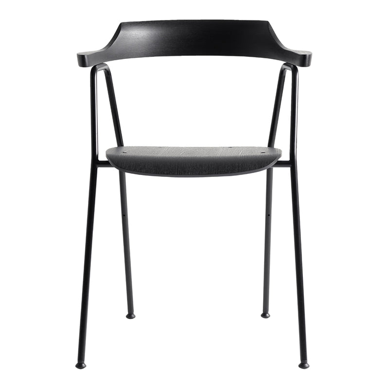 Black minimalist chair with smooth, sleek surfaces and simple, modern design. Perfect for contemporary spaces.