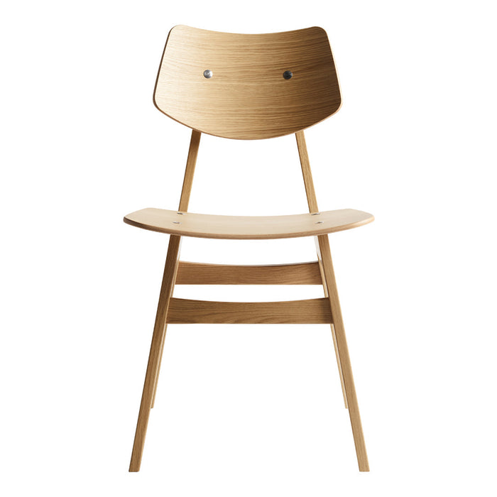Natural wood chair with a smooth finish and minimalist design, featuring a light oak color and subtle grain pattern.