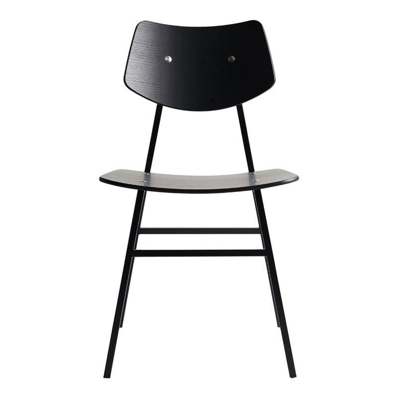 Black wooden chair with a sleek design and minimalist black and gray color scheme, perfect for modern decor.