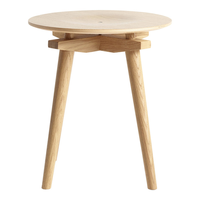 Natural wood round side table with a smooth light finish and simple, clean lines. Perfect for minimalist decor.