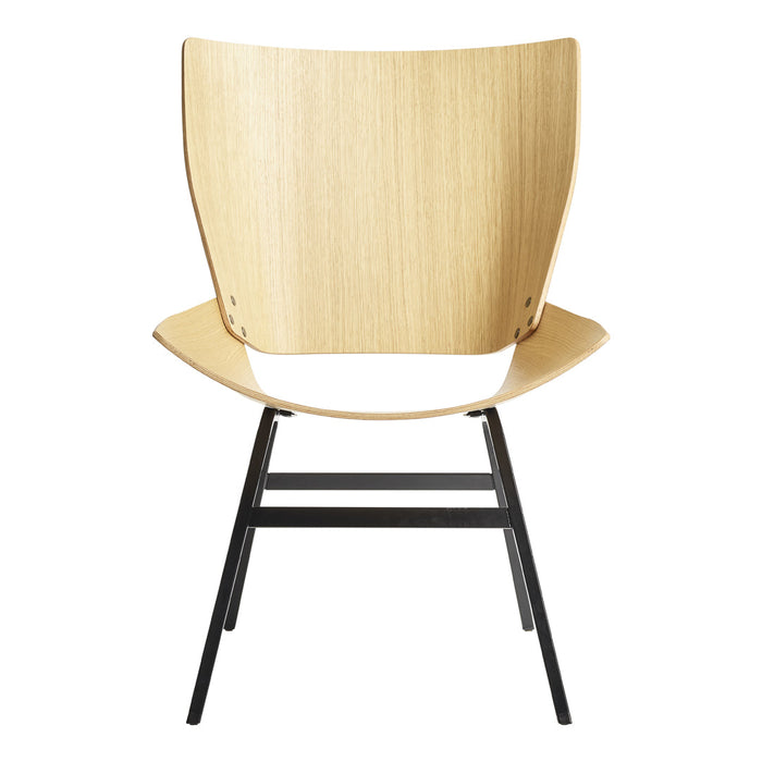 Natural wood finish with a sleek black metal frame, showcasing minimalist design and clean lines.