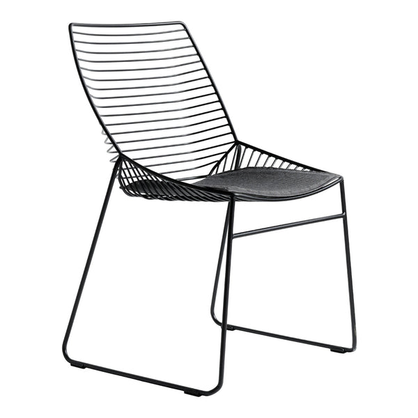 Black wire chair with a minimalist striped design and a sleek, modern silhouette. Perfect for contemporary spaces.