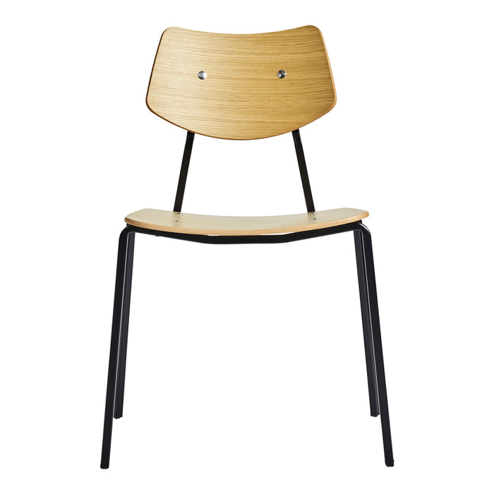 Light wood chair with a smooth, natural finish and black metal legs. Simple, modern design suitable for any space.