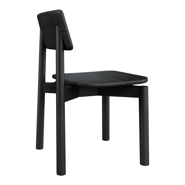 Black wooden chair with a sleek, minimalist design and smooth, matte finish. Ideal for modern interiors.