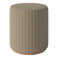 Beige ribbed fabric stool with a smooth wooden base, perfect for modern interiors.