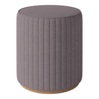 Gray textured stool with vertical ribbed pattern and wooden base, ideal for modern decor.