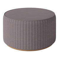 Gray ribbed ottoman with a smooth top and wooden base, adding a modern touch to any living space.