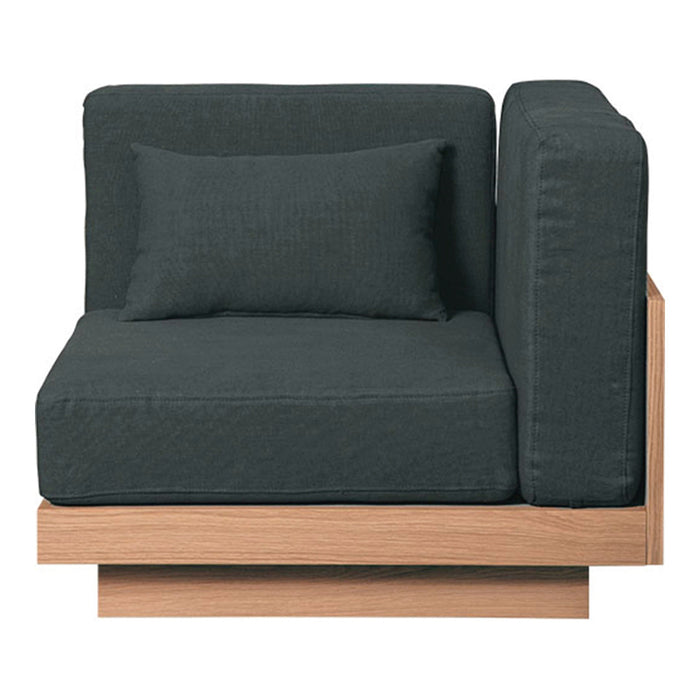 Dark gray cushion on a light wooden frame, featuring a simple, textured pattern. Ideal for modern decor.