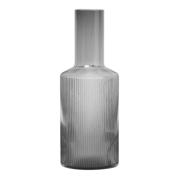Gray ribbed glass vase with a sleek, modern design and a polished finish, adding elegance to any decor.