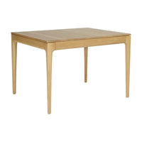 Light oak rectangular table with smooth surface and natural wood grain pattern. Elegant and minimalistic design.