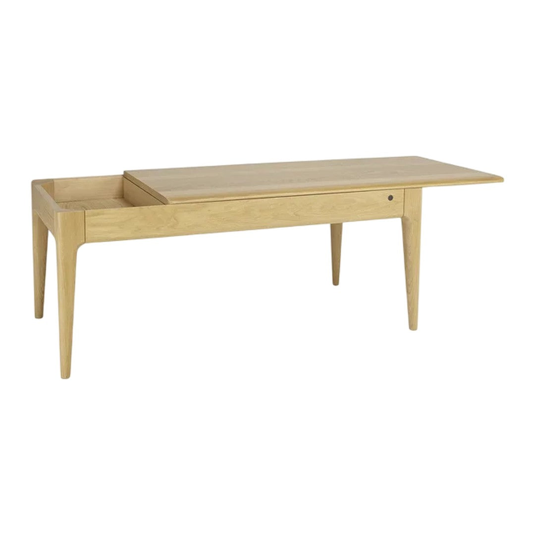 Light natural wood coffee table with a sleek finish and minimalist design, featuring a subtle grain pattern.