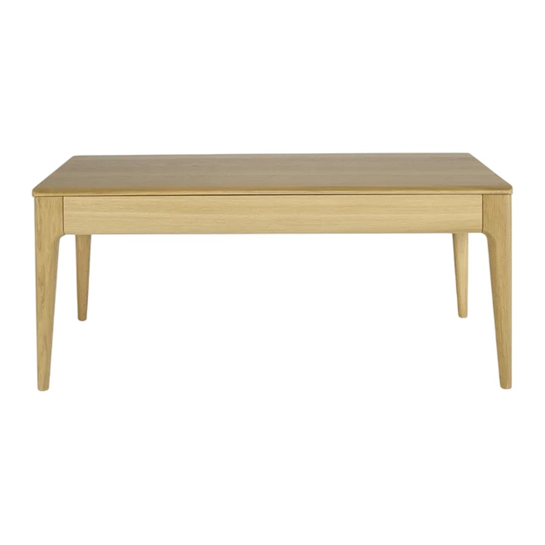 Light oak wood table with a smooth, natural finish and clean lines, perfect for modern decor.