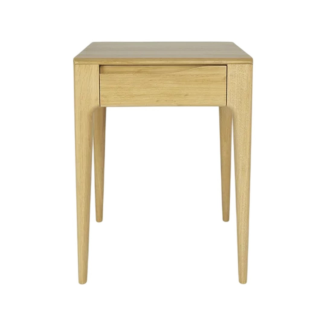 Light oak wood end table with a smooth finish and a minimalist design, showcasing natural wood grain patterns.