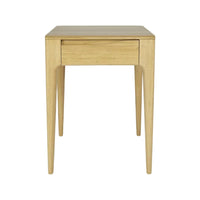 Light oak wood end table with a smooth finish and a minimalist design, showcasing natural wood grain patterns.