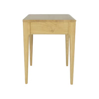 Light oak bedside table with a smooth finish and natural wood grain pattern, featuring tapered legs and a minimalist design.