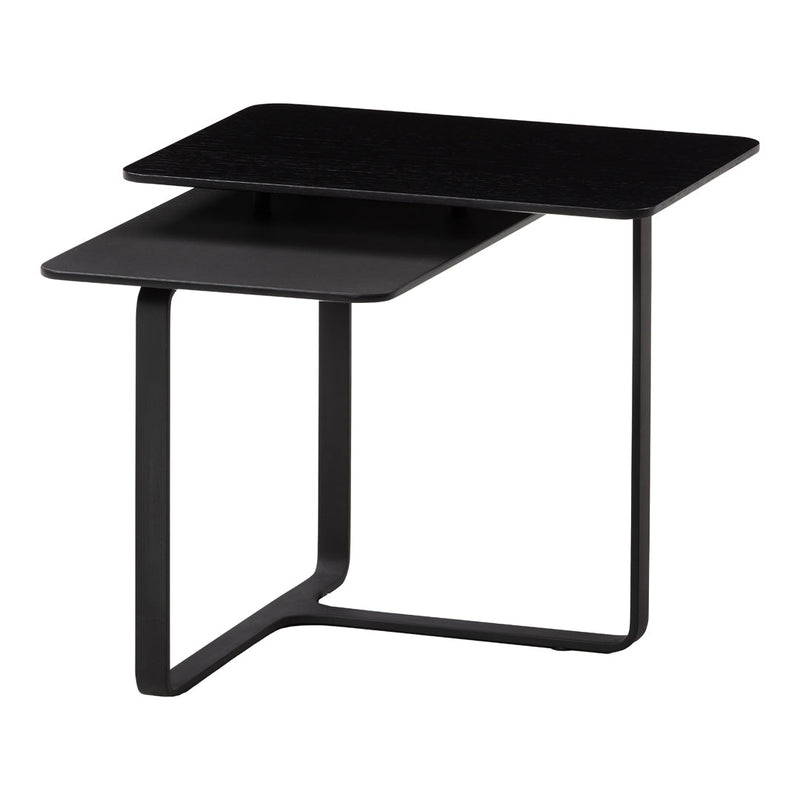 Sleek black side table with modern design and minimalist geometric patterns. Ideal for contemporary interiors.