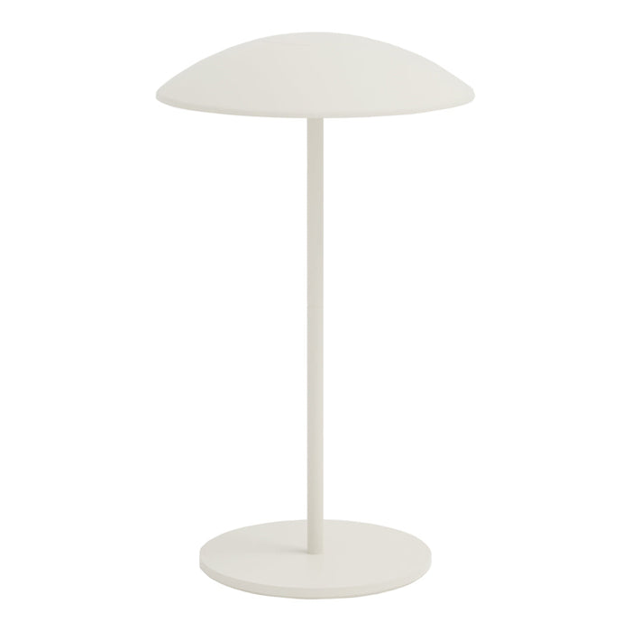 White modern table lamp with a smooth dome shade and minimalist design. Ideal for contemporary decor.