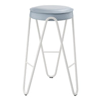 Light blue round seat with a white metal frame, featuring a sleek, minimalist design and modern aesthetic.
