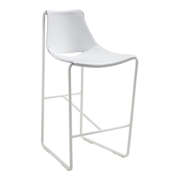 White modern barstool with a minimalist design and sleek metal frame. Ideal for contemporary spaces.