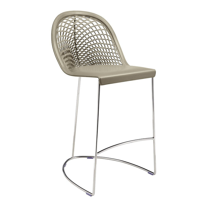 Beige modern bar stool with a stylish woven pattern and sleek chrome legs. Perfect for contemporary decor.