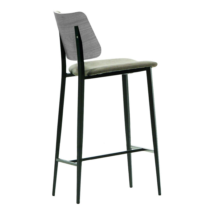 "Modern gray bar stool with a sleek black frame and light gray cushioned seat for a stylish touch."