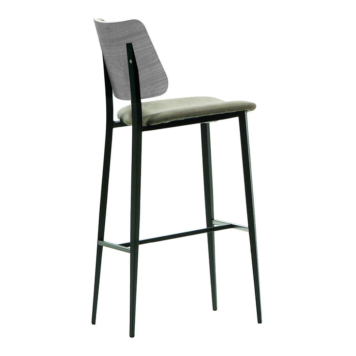Gray upholstered seat with a sleek black metal frame and textured backrest, perfect for modern spaces.