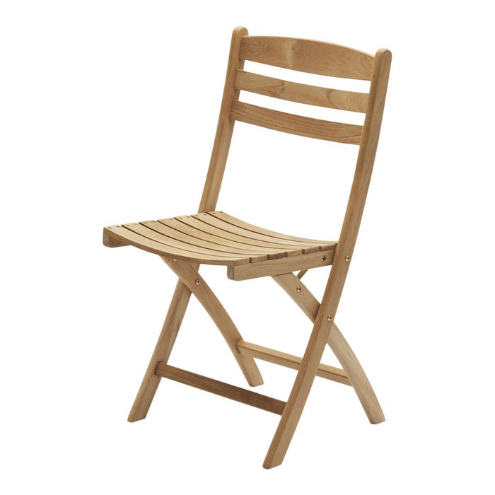 Light wood folding chair with horizontal slat back and slatted seat, showcasing natural grain patterns.
