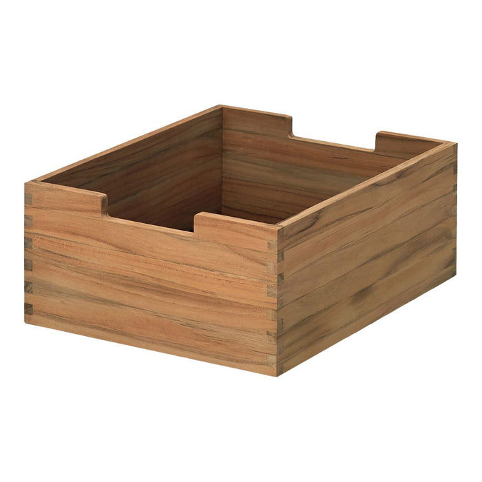 Natural wood tones with a smooth, unvarnished finish; simple rectangular design perfect for storage.