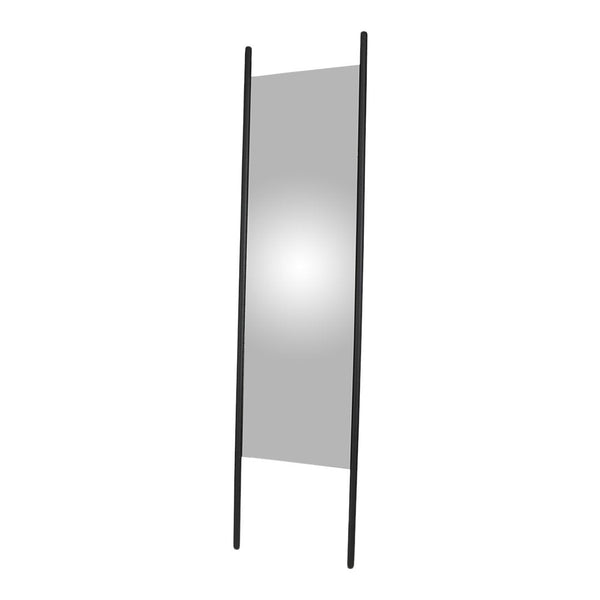 Tall mirror with a sleek black frame, featuring a minimalist design and reflective surface. Perfect for modern decor.