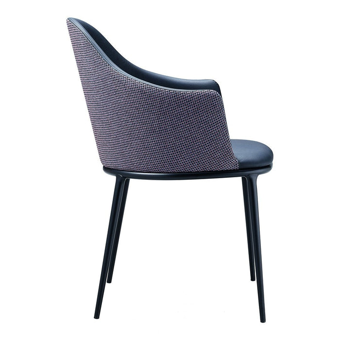Stylish chair in black and purple fabric with a smooth finish, featuring a contemporary texture and elegant design.