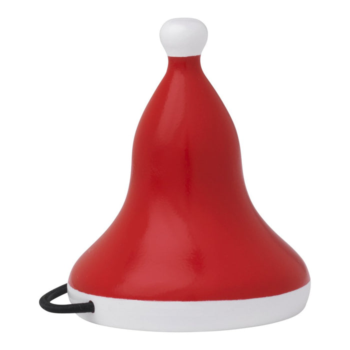 Red and white bell-shaped decor with a glossy finish and smooth curves. Perfect for festive displays.
