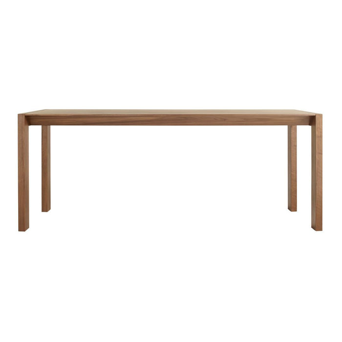 Natural wood dining table in warm tones with a sleek, minimalist design and smooth, straightforward lines.