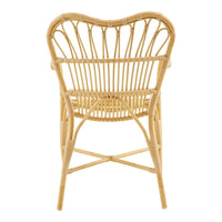 Natural rattan chair with a light beige finish and intricate woven patterns for a stylish, bohemian touch.