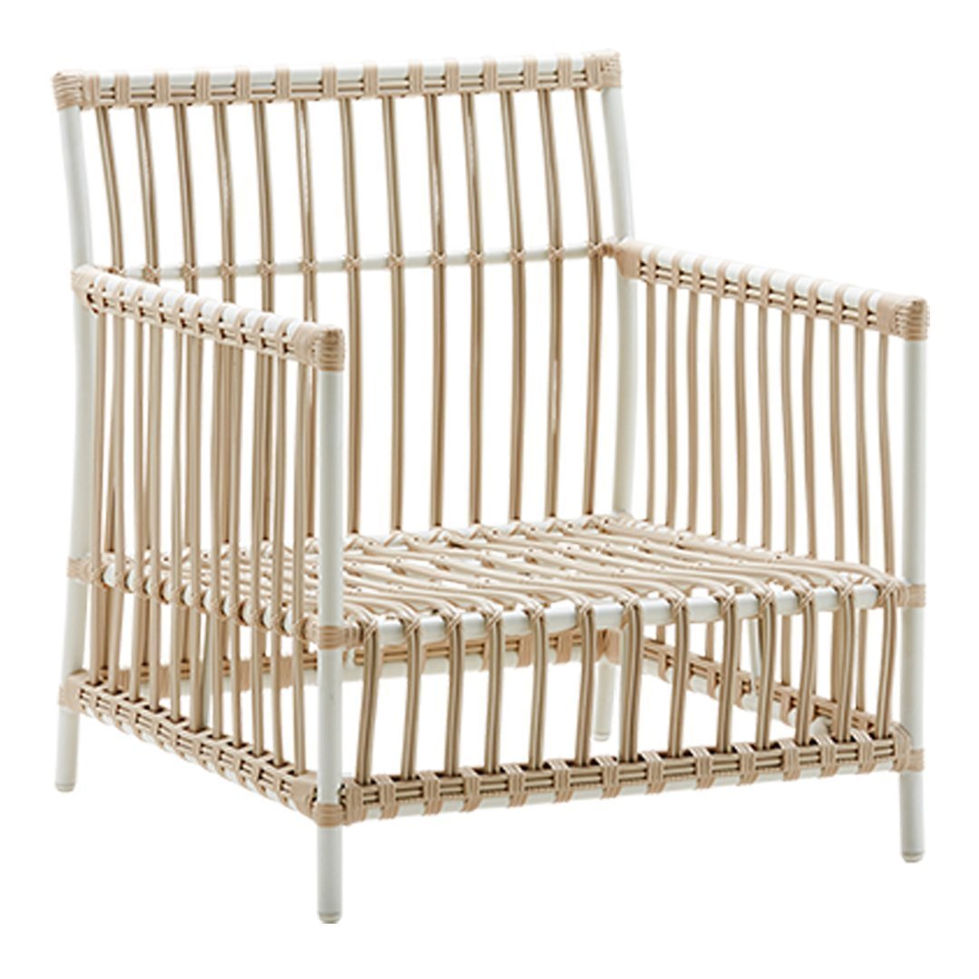 Light natural wood and white accents create a minimalist, modern chair with a stylish slatted pattern.