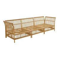 Natural rattan sofa in warm honey tones with an open slatted design, perfect for modern and bohemian decor.