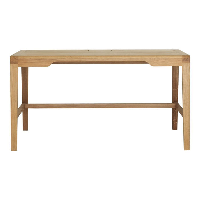 Natural wood finish table with a smooth surface and minimalistic design, featuring warm oak tones and clean lines.