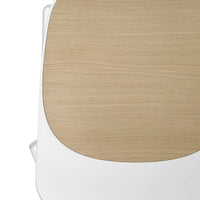 Natural wood grain on a light beige surface with a smooth white base, creating a modern and minimalist design.